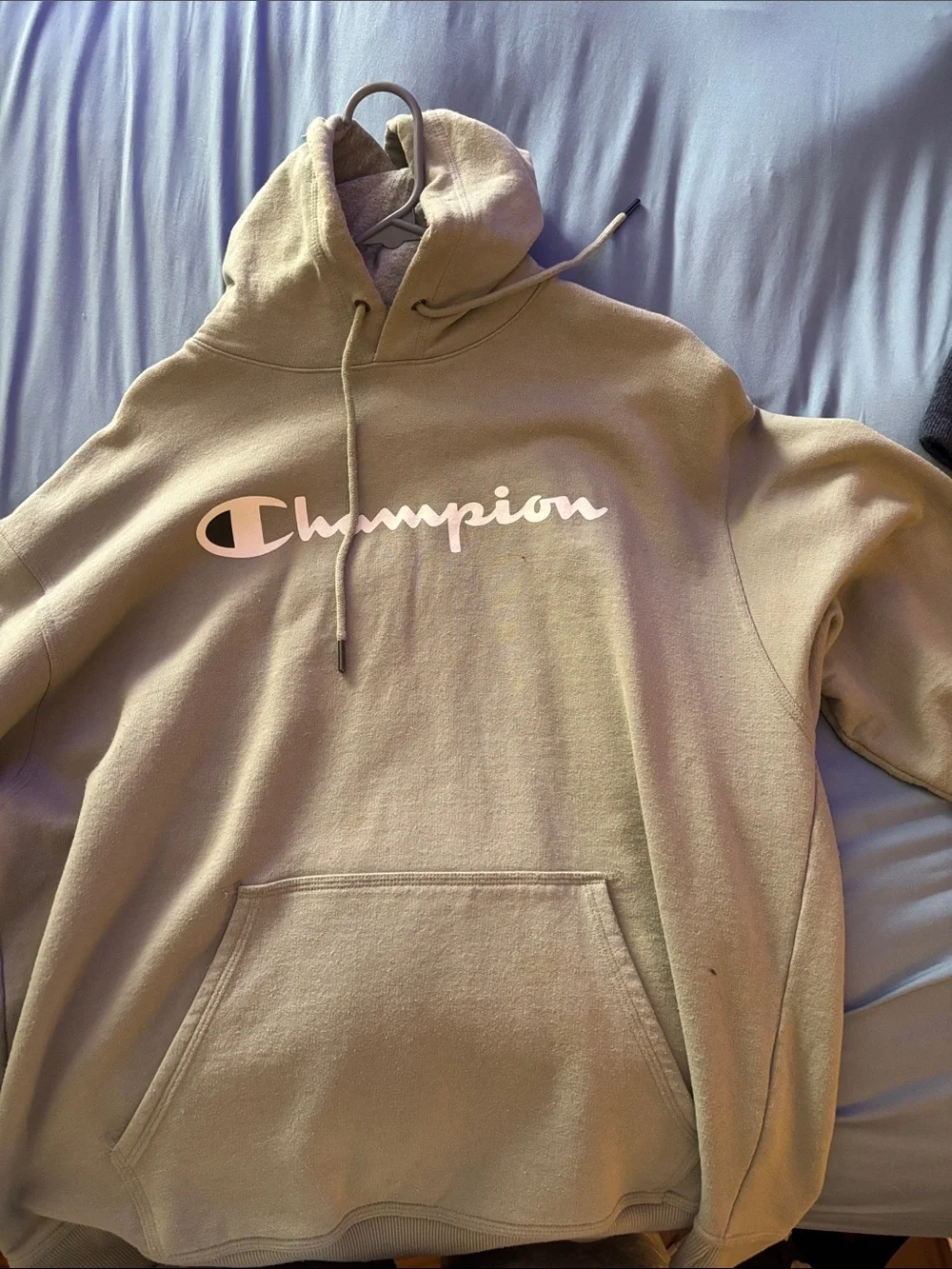 Champion Olive Green Crewneck Hoodie with Script Logo